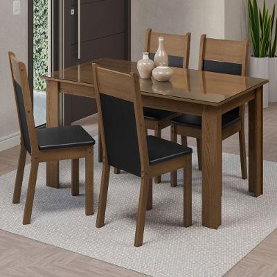 Conjunto Sala De Jantar Mesa Tampo De Vidro 4 Cadeiras Eloá Madesa Rustic/preto