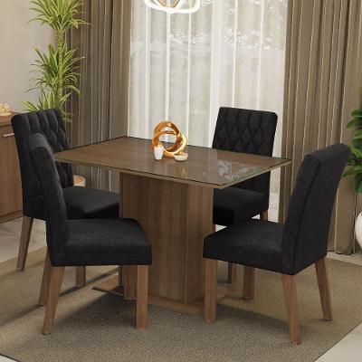 Conjunto Sala De Jantar Mesa Tampo De Vidro 4 Cadeiras Reale Madesa Rustic/oxford