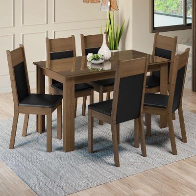 Conjunto Sala De Jantar Mesa Tampo De Vidro 6 Cadeiras Zoe Madesa Rustic/preto