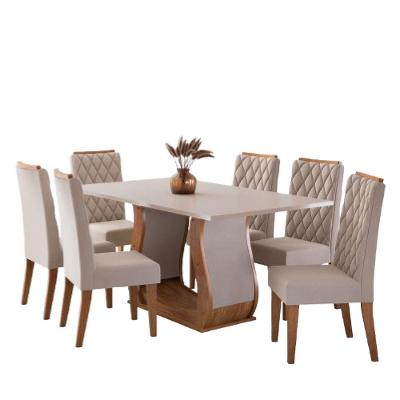 Conjunto De Sala De Jantar Mesa Veneto 1,60m 6 Cadeiras Bele Veludo Viero Madeirado