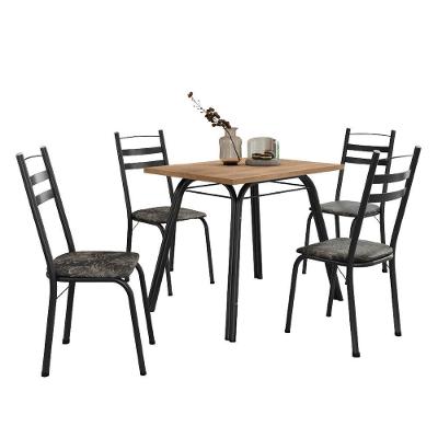 Conjunto De Mesa Sala De Jantar Com 4 Cadeiras Tubular Tampo Bp Madeirado Retangular Preto/flor