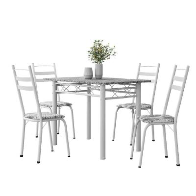 Conjunto De Mesa Sala De Jantar Com 4 Cadeiras Leia Tubular Granito 1,20m Artefamol Branco / Floral