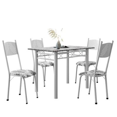Conjunto De Mesa Sala De Jantar Sara Com 4 Cadeiras Tubular Granito 1,20m Artefamol Branco / Floral