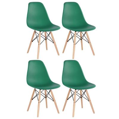 Kit 4 Cadeiras Charles Eames Eiffel Dsw Com Pés De Madeira Clara Verde Escuro