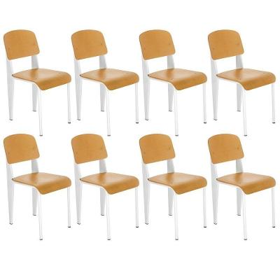 Kit 8 Cadeiras Standard Madeira Cozinha Jantar Nordico Escandinavo Jean Prouve Branco