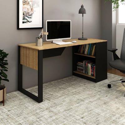 Mesa Para Escritório 160cm Com 2 Prateleiras Amêndoa/preto