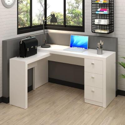 Mesa Para Escritório Com Mesa De Apoio E 3 Gavetas Branco