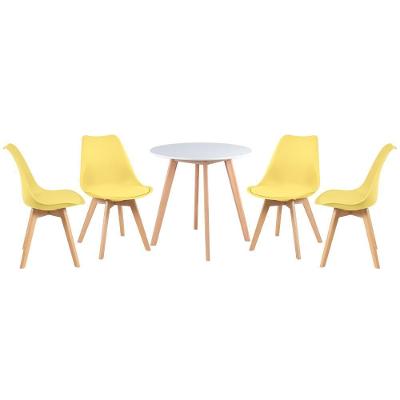 Mesa De Jantar Redonda 70cm Branco + 4 Cadeiras Amarelo