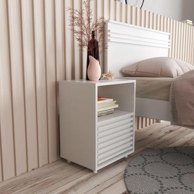 Mesa De Cabeceira Com 1 Gaveta E Detalhe Ripado Branco