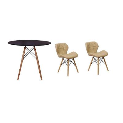 Kit Mesa Jantar Eiffel 120cm Preta 02 Cadeiras Slim Nude
