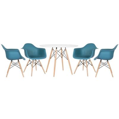 Mesa Redonda Eames 100 Cm Branco + 4 Cadeiras Eiffel Daw Turquesa Turquesa