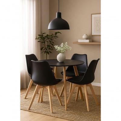 Conjunto Leda Mesa Redonda 100cm Com 4 Cadeiras Estofadas – Madeira Maciça E Estilo Moderno