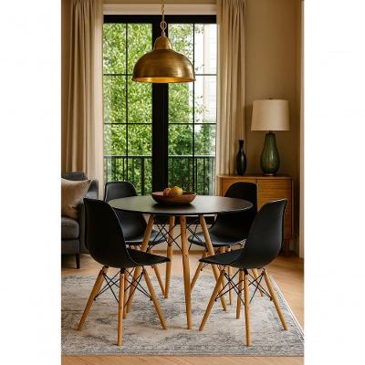 Conjunto Moderno Sala Jantar Eiffel 90cm Mdf E 4 Cadeiras Eiffel Eames Cor Preto