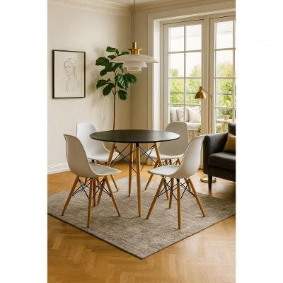 Conjunto Mesa Jantar Redonda Eiffel Mdf Branco 80cm Com 4 Cadeiras Charles Eames Pretas Elegante