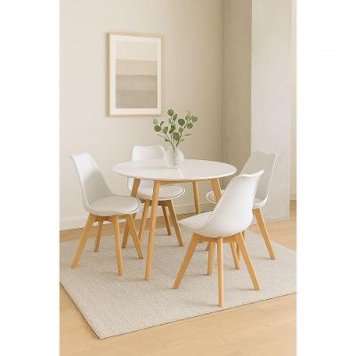 Conjunto Mesa Redonda Leda Saarinen 80cm Com 4 Cadeiras Estofadas – Design Moderno E Conforto