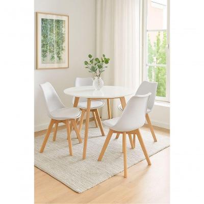 Conjunto Mesa De Jantar Moderna Leda 90cm Branca Com 4 Cadeiras Wood Leda Branca.