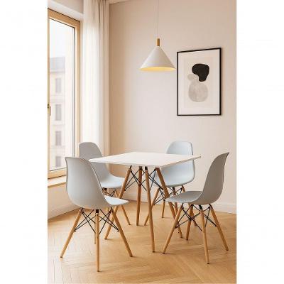 Conjunto Mesa Eiffel Branca Quadrada Branca 80cm E 04 Cadeiras Eiffel Eames Branca.