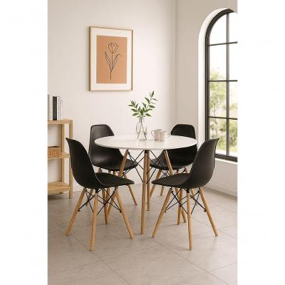 Jogo Mesa Jantar Redonda Eiffel 90cm Branca Mdf Com 4 Cadeiras Moderna Charles Eames Pretas