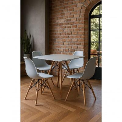Conjunto Mesa De Jantar Quadrado Eiffel 80cm Branca E 4 Cadeiras Charles Eames Branca.
