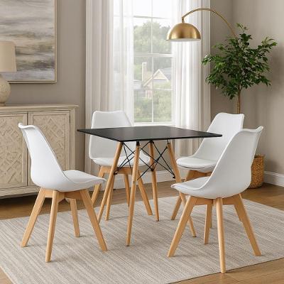 Mesa Moderna Quadrada Eiffel Eames 90cm Preta E 4 Cadeira Leda Ergonomica Moderna Branca