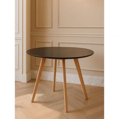 Mesa Sala Cozinha Jantar Leda Wood Redonda Mdf 90cm Preta Estilo Moderno