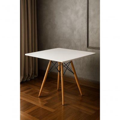 Mesa Elegante Eiffel Eames 80cm Quadrada Mdf Pés Madeira Desing Moderno Cor Branco