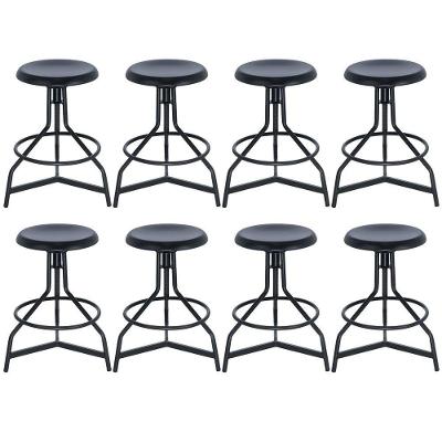 Kit 8 Banquetas Altas Cozinha Industrial Loft Aço Giratória York Preto