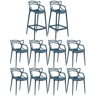Kit 8 Cadeiras + 2 Banquetas Altas Masters Allegra Azul Petróleo Azul-petróleo