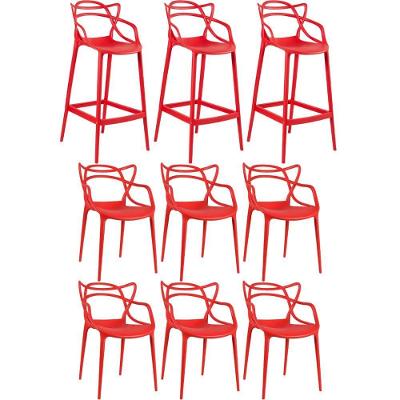 Kit 6 Cadeiras + 3 Banquetas Altas Masters Allegra Vermelho