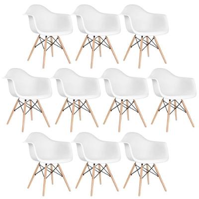 Kit 10 Cadeiras Charles Eames Eiffel Daw Com Braços E Pés De Madeira Clara Branco