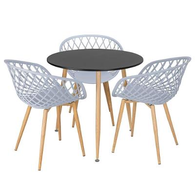 Mesa Redonda 80 Cm Preto + 3 Cadeiras Cinza Cinza