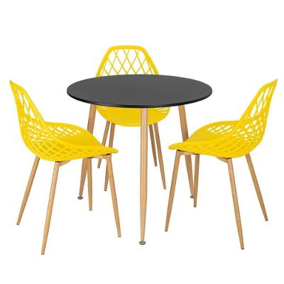 Mesa Redonda 80 Cm Preto + 3 Cadeiras Amarelo Amarelo