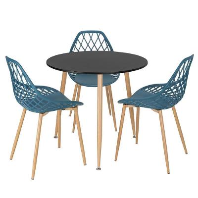 Mesa Redonda 80 Cm Preto + 3 Cadeiras Azul Petróleo