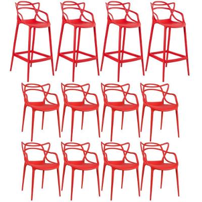 Kit 8 Cadeiras + 4 Banquetas Altas Masters Allegra Vermelho