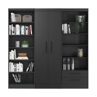 Conjunto De Livreiros 3 Módulos Com 2 Portas E 2 Gavetas Preto Fosco - Qmovi Preto Fosco