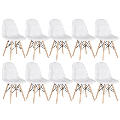 Kit - 10 X Cadeiras Estofadas Eames Eiffel Botonê - Base De Madeira Clara - Branco