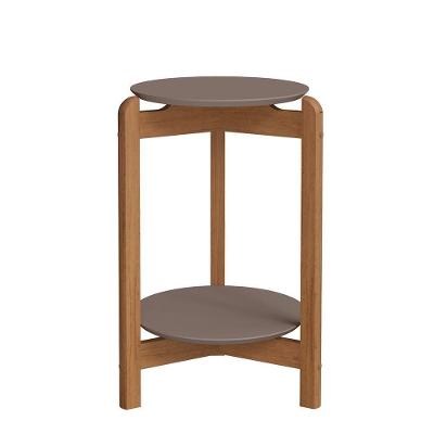 Mesa Lateral Lizz Redonda Cinza Pérola/cedro - Casa D Cinza Pérola/cedro