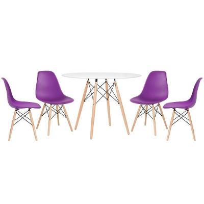 Mesa Redonda 100Cm Branco + 4 Cadeiras Roxo