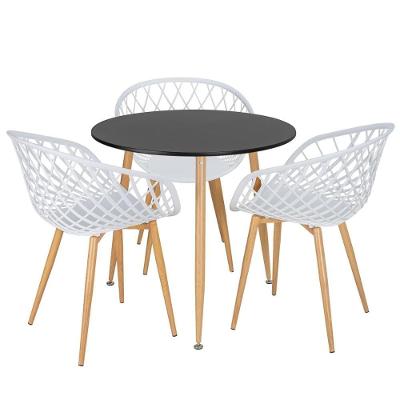 Mesa Redonda 80 Cm Preto + 3 Cadeiras Branco Branco
