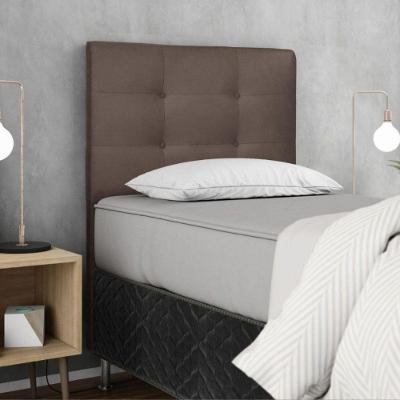 Cabeceira Estofada Cama Box Solteiro 90 Cm Atena Suede Bege Marrom