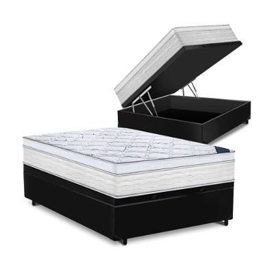 Cama Box Baú Casal Tecido Sintético Preto Com Colchão 138 Toronto Molas Ensacadas Branco D33