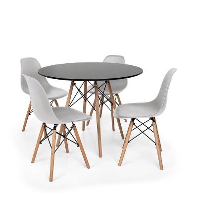 Kit Mesa Jantar Eiffel 120cm Preta com 4 Cadeiras Charles Eames Cinza