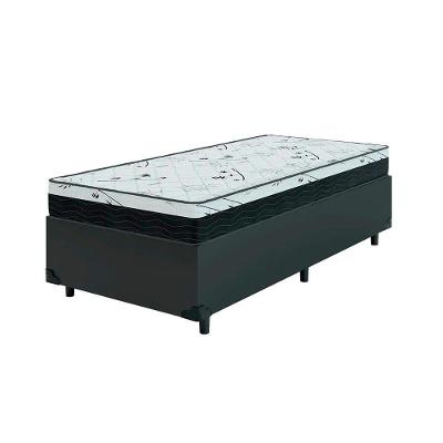 Cama Box Solteiro 88 Tecido Sintético Preto Com Colchão Espuma D33 One Face - Bello Box - 58x88x188