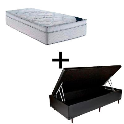 Cama Baú Solteiro 88 Tecido Sintético Preto Com Colchão Toronto Molas Ensacadas Branco D33