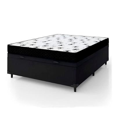 Cama Box Baú Casal 138 Tecido Sintético Preto Com Colchão Extra Firme Espuma Semi Ortopédica D28 Preto