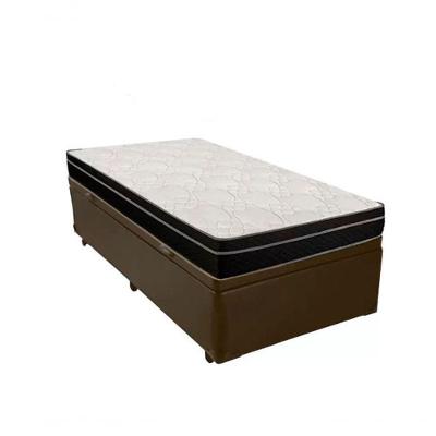 Cama Box Baú Solteiro 88 Tecido Sintético Marrom Com Colchão Paris De Molas Ensacadas Preto 66x88x188