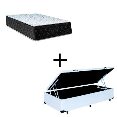 Cama Box Baú Solteiro 88 Tecido Sintético Branco Com Colchão Marrocos - Poliéster - Espuma D33 30cm