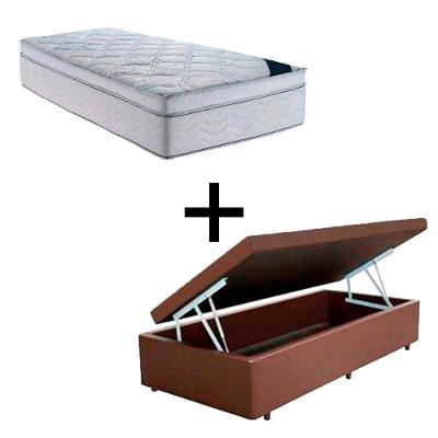 Cama Baú Solteiro 88 Tecido Sintético Marrom Com Colchão Toronto Molas Ensacadas Branco D33
