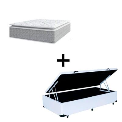 Cama Box Baú Solteiro 88 Sintético Branco Com Colchão Nazar Viscoeslástico D33 Cinza