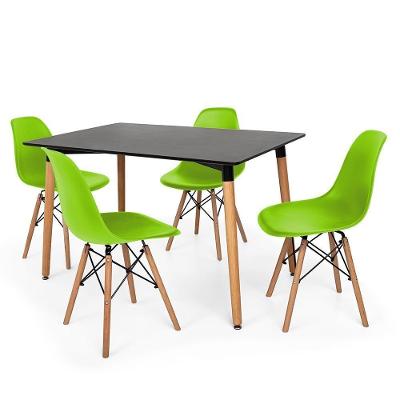 Kit Mesa Eiffel 120x80 Preta 04 Cadeiras Charles Eames Verde